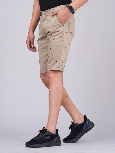 Men's Premium Satin Printed Cargo Capri Shorts – Beige
