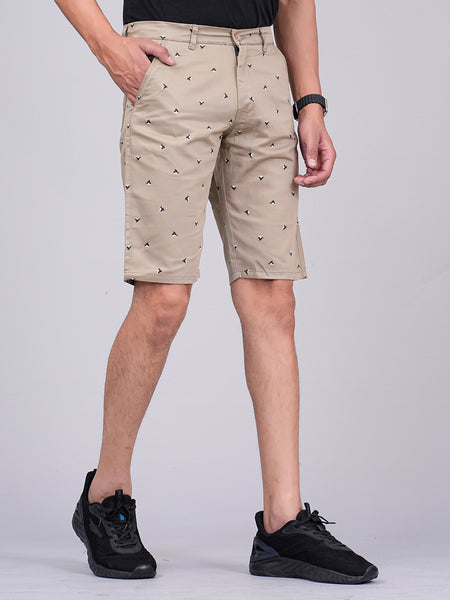 Men's Premium Satin Printed Cargo Capri Shorts – Beige