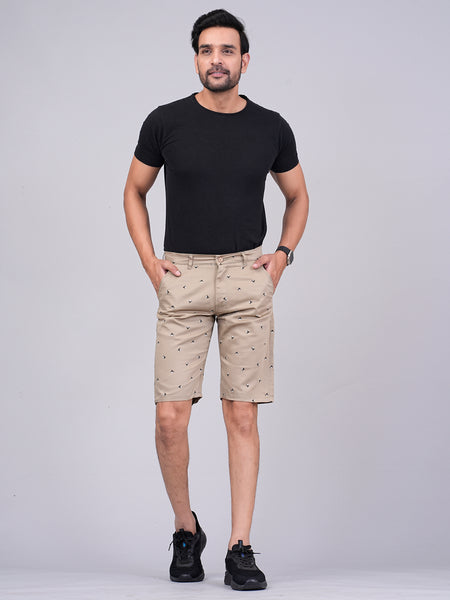 Men's Premium Satin Printed Cargo Capri Shorts – Beige