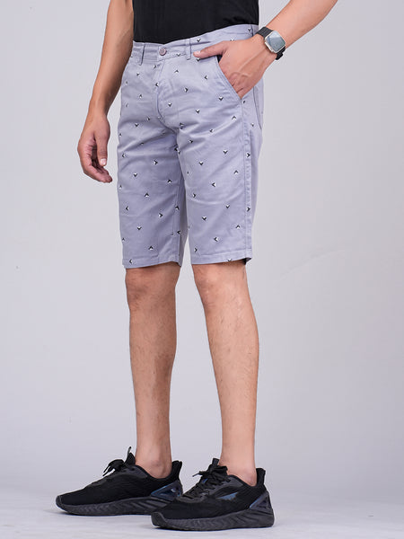 Men's Premium Satin Printed Cargo Capri Shorts – Light Blue
