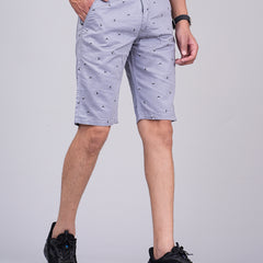 Men's Premium Satin Printed Cargo Capri Shorts – Light Blue