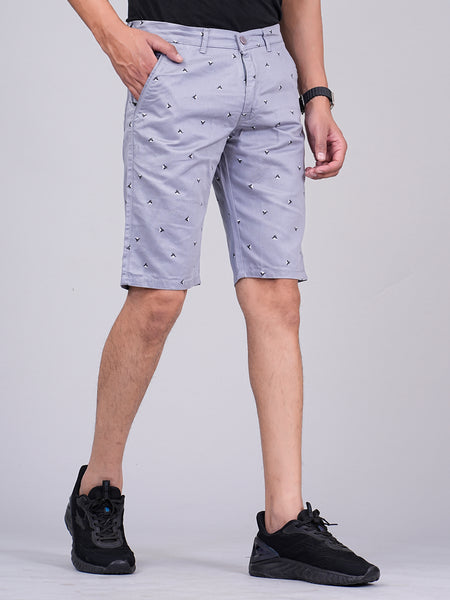 Men's Premium Satin Printed Cargo Capri Shorts – Light Blue