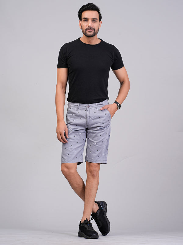 Men's Premium Satin Printed Cargo Capri Shorts – Light Blue