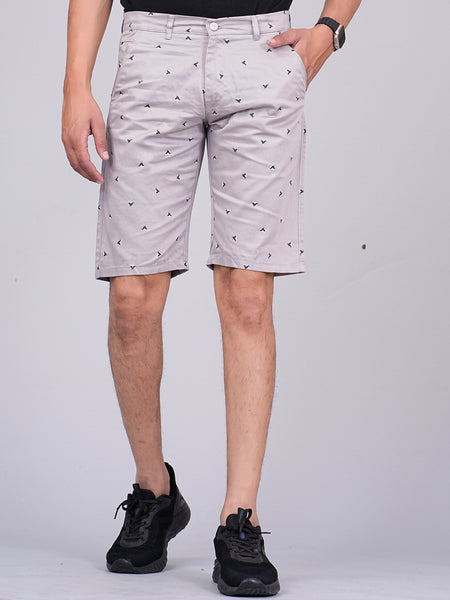 Men's Premium Satin Printed Cargo Capri Shorts  – Light Gray