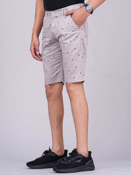 Men's Premium Satin Printed Cargo Capri Shorts  – Light Gray