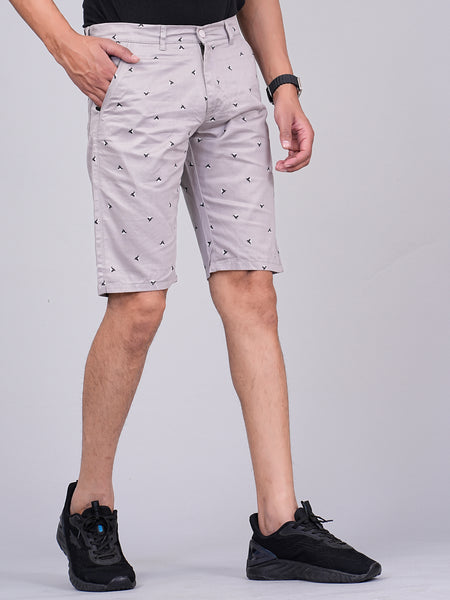 Men's Premium Satin Printed Cargo Capri Shorts  – Light Gray