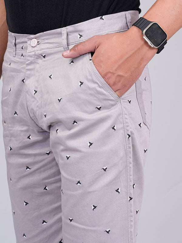 Men's Premium Satin Printed Cargo Capri Shorts  – Light Gray