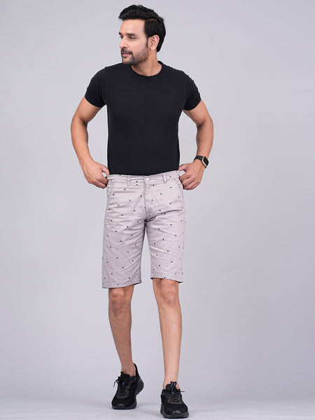 Men's Premium Satin Printed Cargo Capri Shorts  – Light Gray