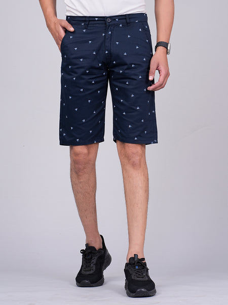 Men's Premium Satin Printed Cargo Capri Shorts – Navy Blue