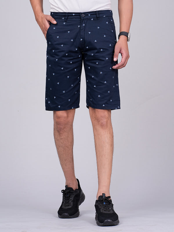 Men's Premium Satin Printed Cargo Capri Shorts – Navy Blue