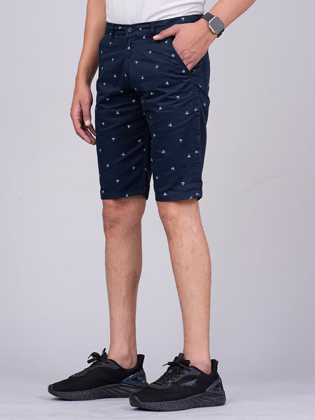 Men's Premium Satin Printed Cargo Capri Shorts – Navy Blue