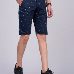 Men's Premium Satin Printed Cargo Capri Shorts – Navy Blue