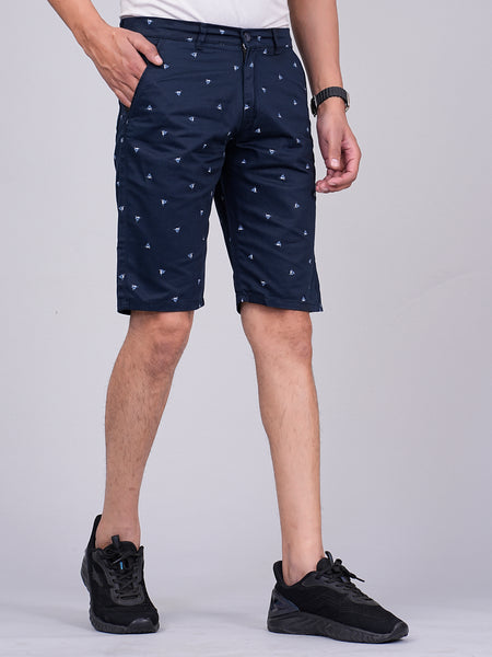 Men's Premium Satin Printed Cargo Capri Shorts – Navy Blue