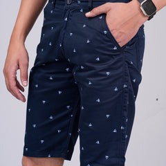 Men's Premium Satin Printed Cargo Capri Shorts – Navy Blue