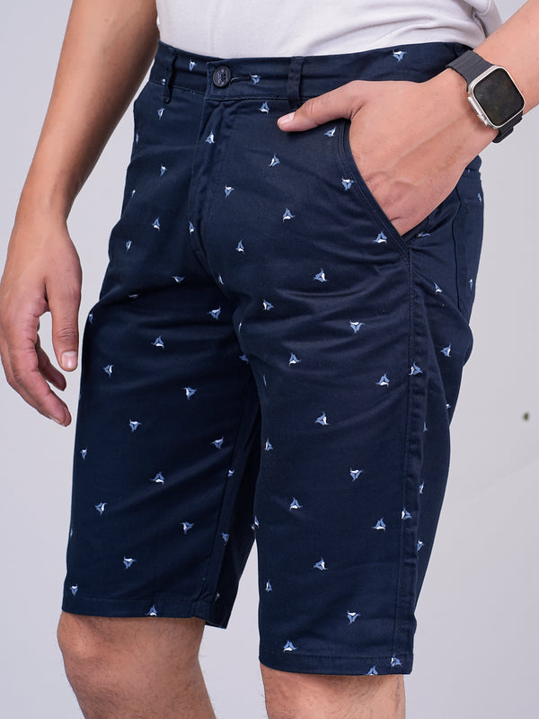 Men's Premium Satin Printed Cargo Capri Shorts – Navy Blue