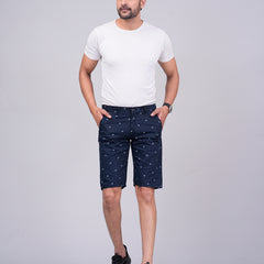 Men's Premium Satin Printed Cargo Capri Shorts – Navy Blue