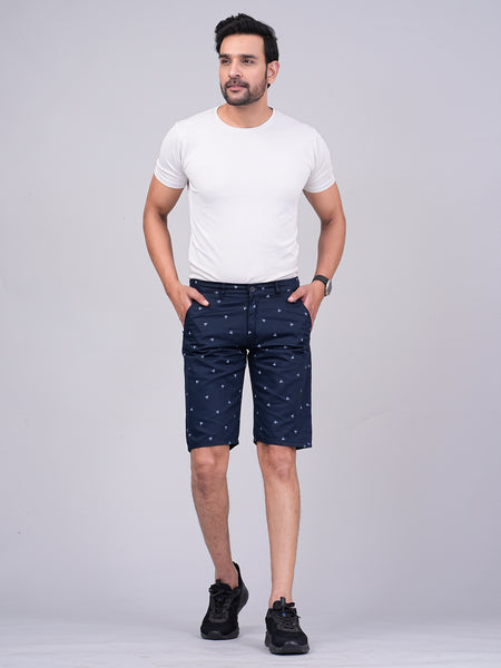 Men's Premium Satin Printed Cargo Capri Shorts – Navy Blue