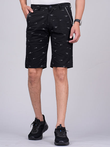 Men's Premium Satin Printed Cargo Capri Shorts  – Black
