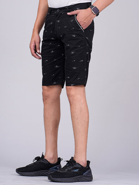 Men's Premium Satin Printed Cargo Capri Shorts  – Black