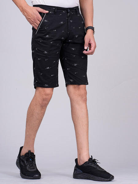 Men's Premium Satin Printed Cargo Capri Shorts  – Black