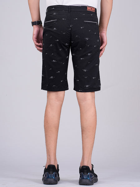 Men's Premium Satin Printed Cargo Capri Shorts  – Black