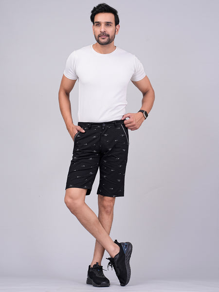 Men's Premium Satin Printed Cargo Capri Shorts  – Black