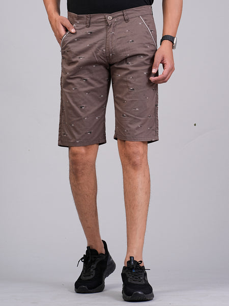 Men's Premium Satin Printed Cargo Capri Shorts  – Brown