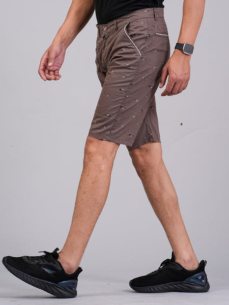 Men's Premium Satin Printed Cargo Capri Shorts  – Brown