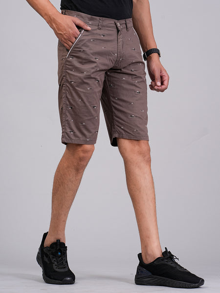 Men's Premium Satin Printed Cargo Capri Shorts  – Brown