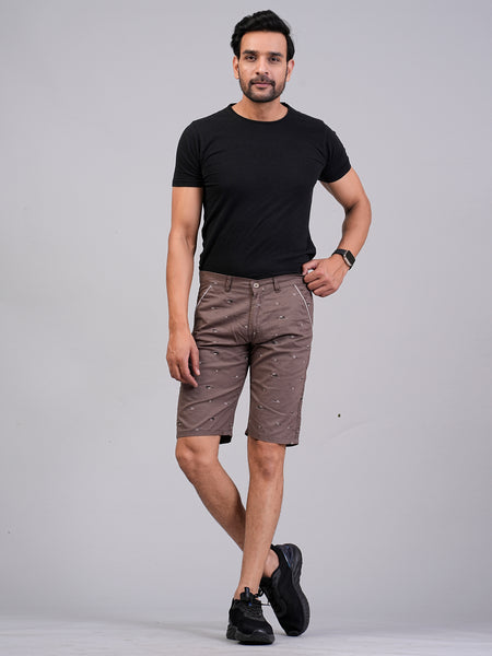 Men's Premium Satin Printed Cargo Capri Shorts  – Brown