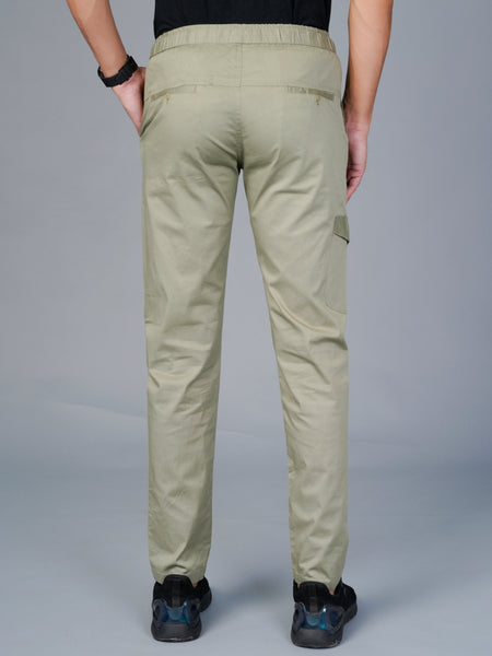 Men’s Premium Twill Cargo Track Pants with Elasticated Waistband and Zip Pockets - Green