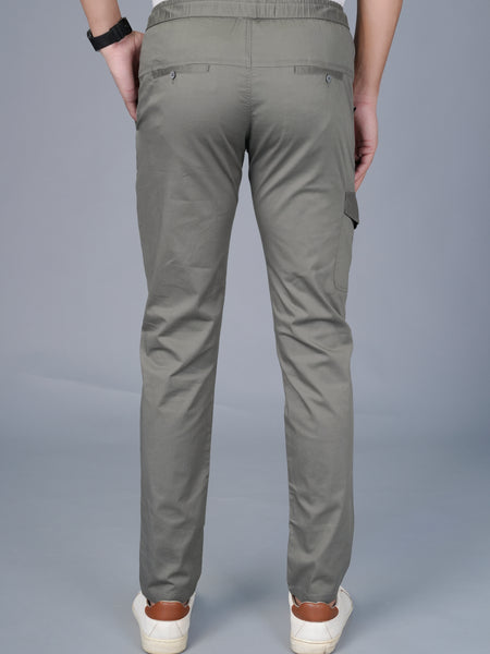 Men’s Premium Twill Cargo Track Pants with Elasticated Waistband and Zip Pockets - Gray