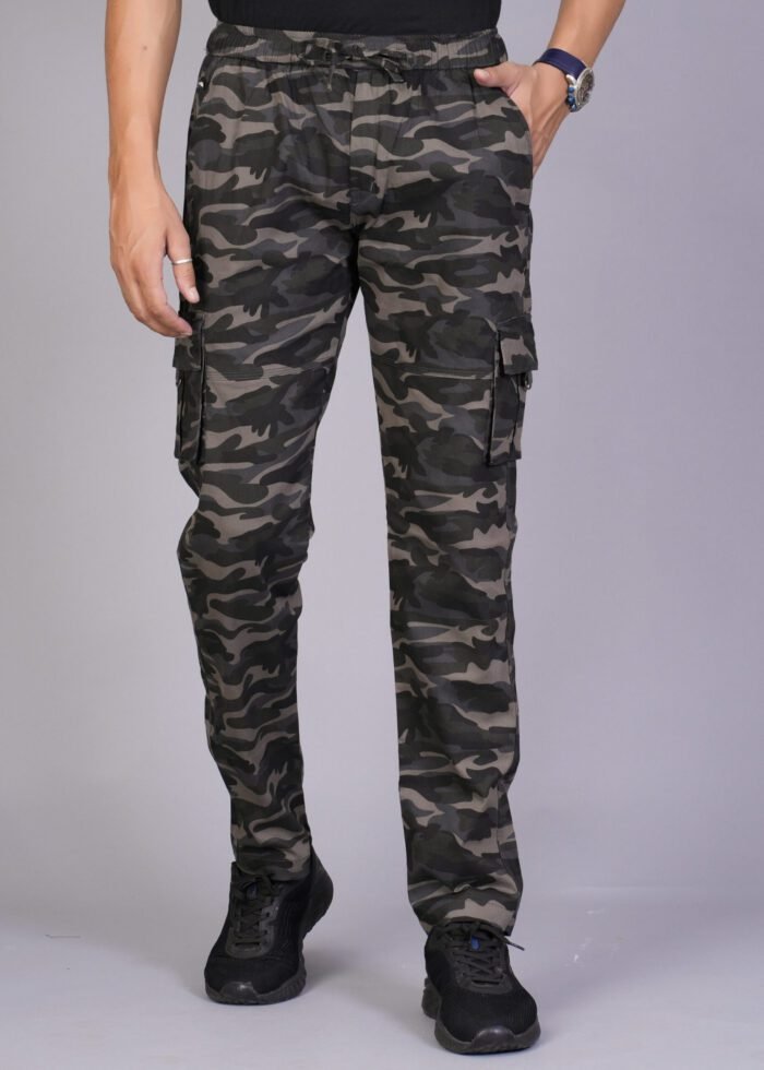 16001-Grey (1) Men Military Print Cotton Grey Cargo Pant - Image 1