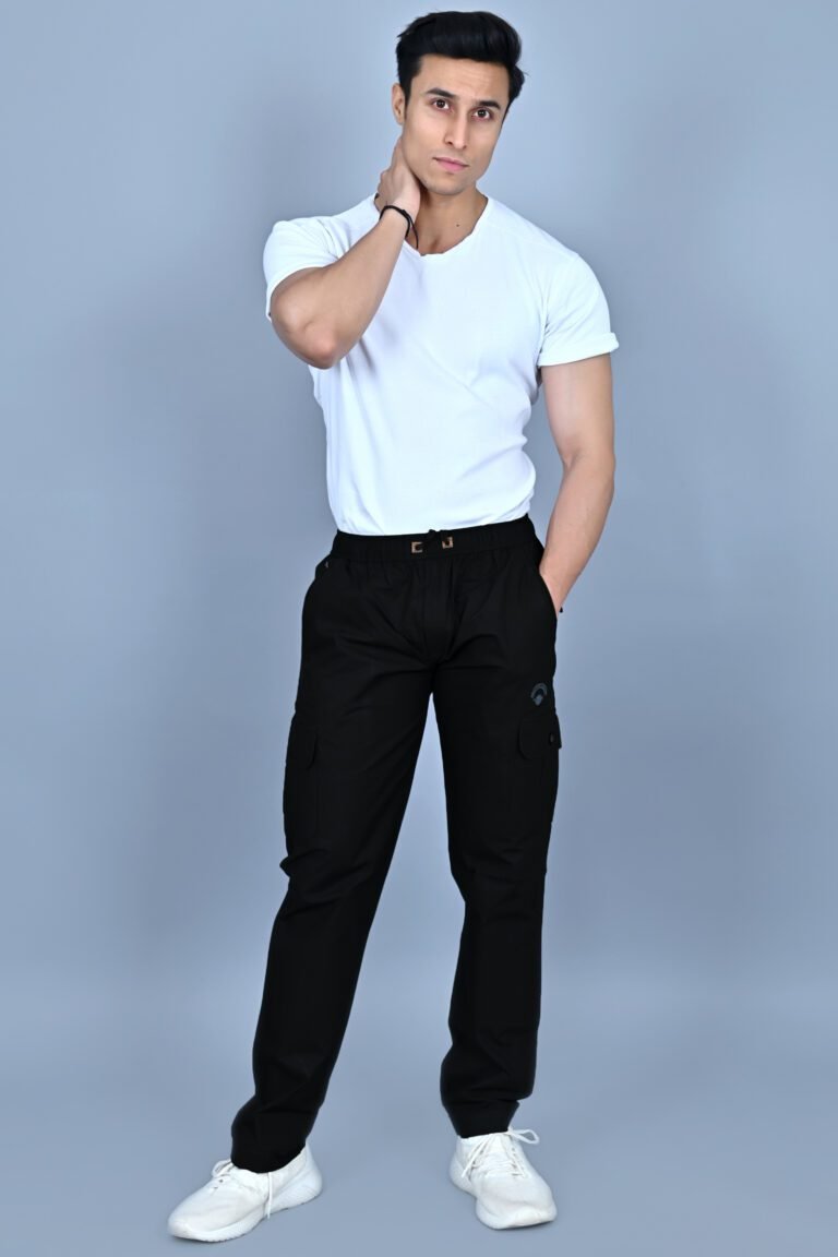 Cargo Sports Men Solid Cotton  Black Cargo Pant - Image 5