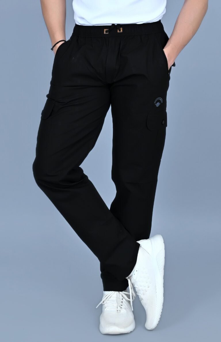 Cargo Sports Men Solid Cotton  Black Cargo Pant - Image 1