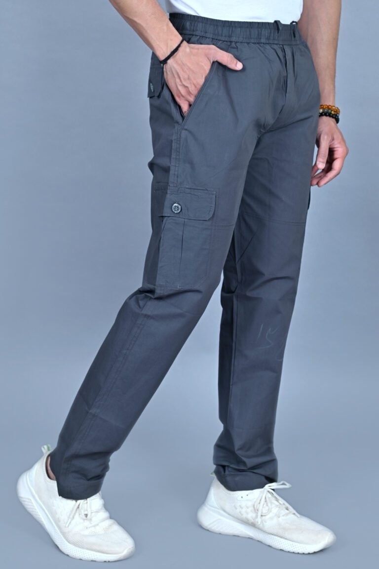 Cargo Sports Men Solid Cotton Dark Grey Cargo Pant - Image 3