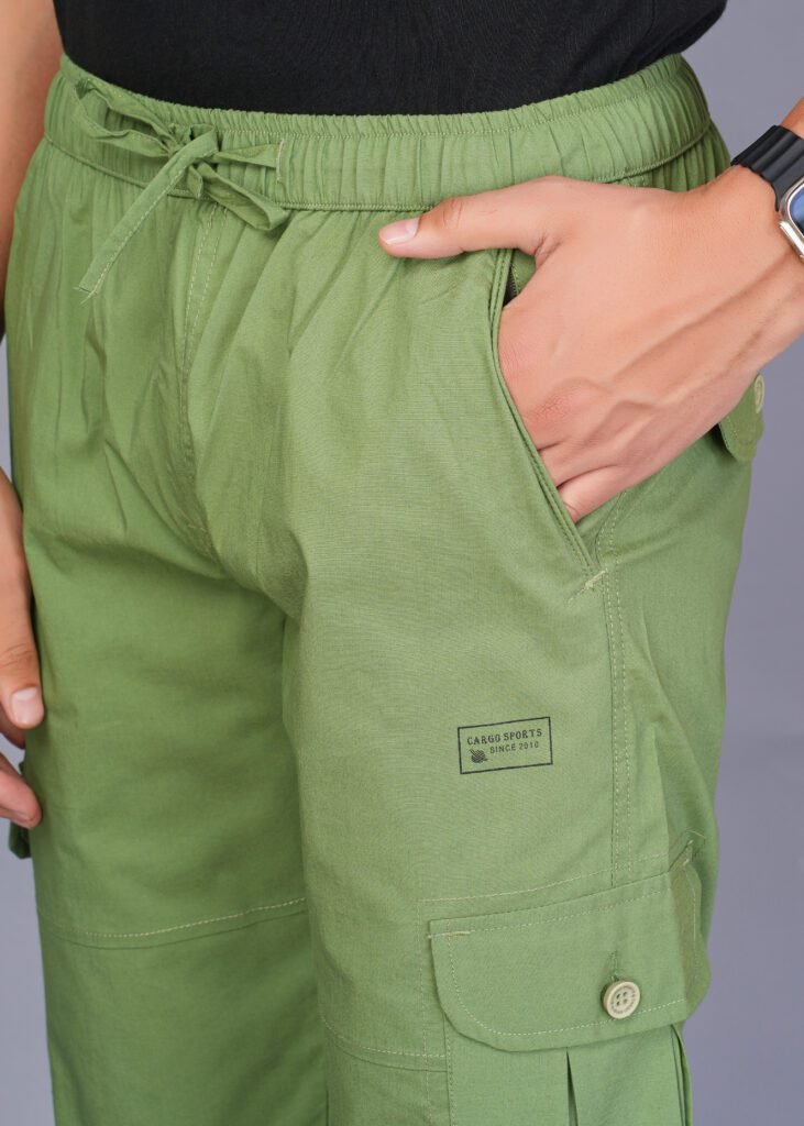 Cargo Sports Men's Solid Cotton Green Cargo Pant - Image 3