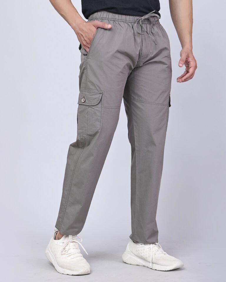 Cargo Sports Men Solid Cotton Light Grey Cargo Pant - Image 4