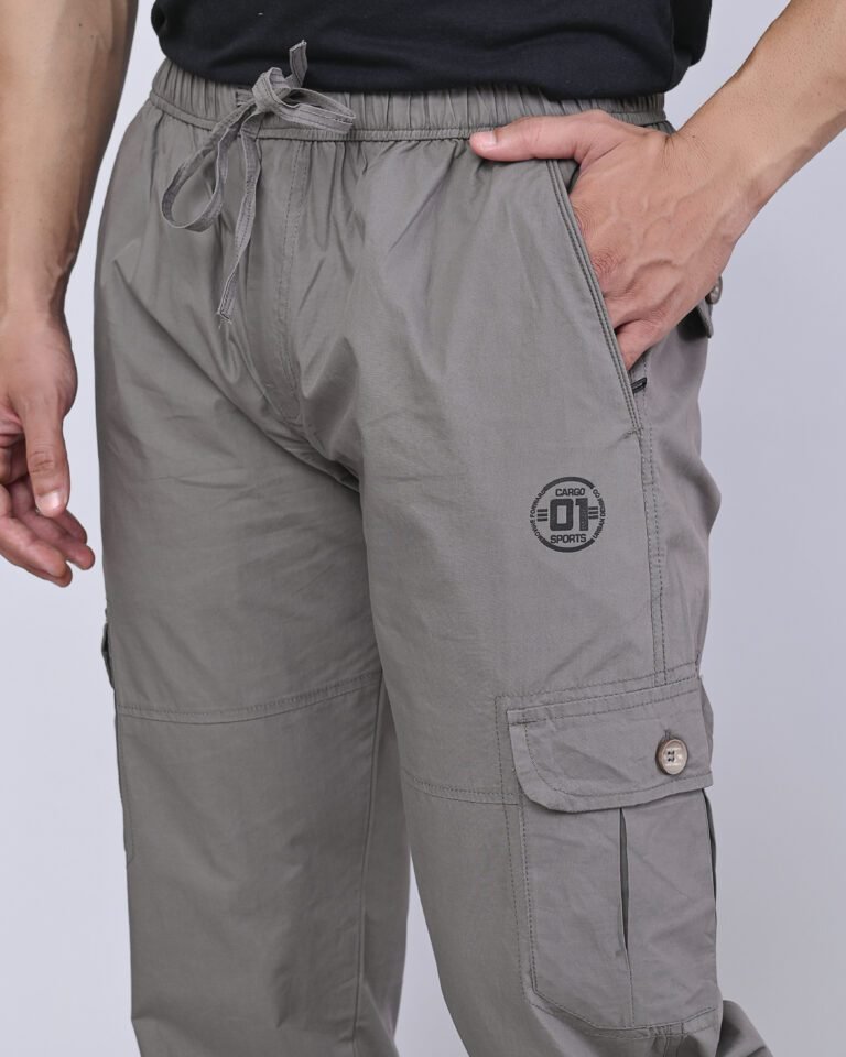 Cargo Sports Men Solid Cotton Light Grey Cargo Pant - Image 3