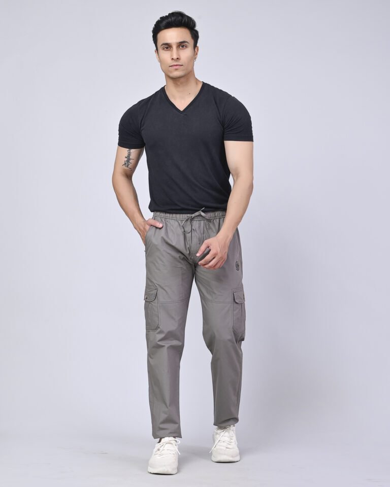 Cargo Sports Men Solid Cotton Light Grey Cargo Pant - Image 5