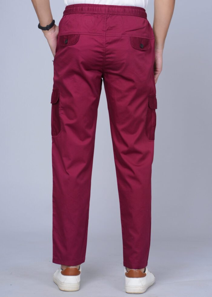 Men Solid Cotton Maroon Cargo Pant - Image 5