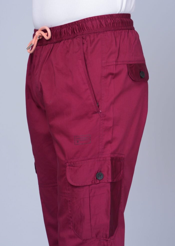 Men Solid Cotton Maroon Cargo Pant - Image 4