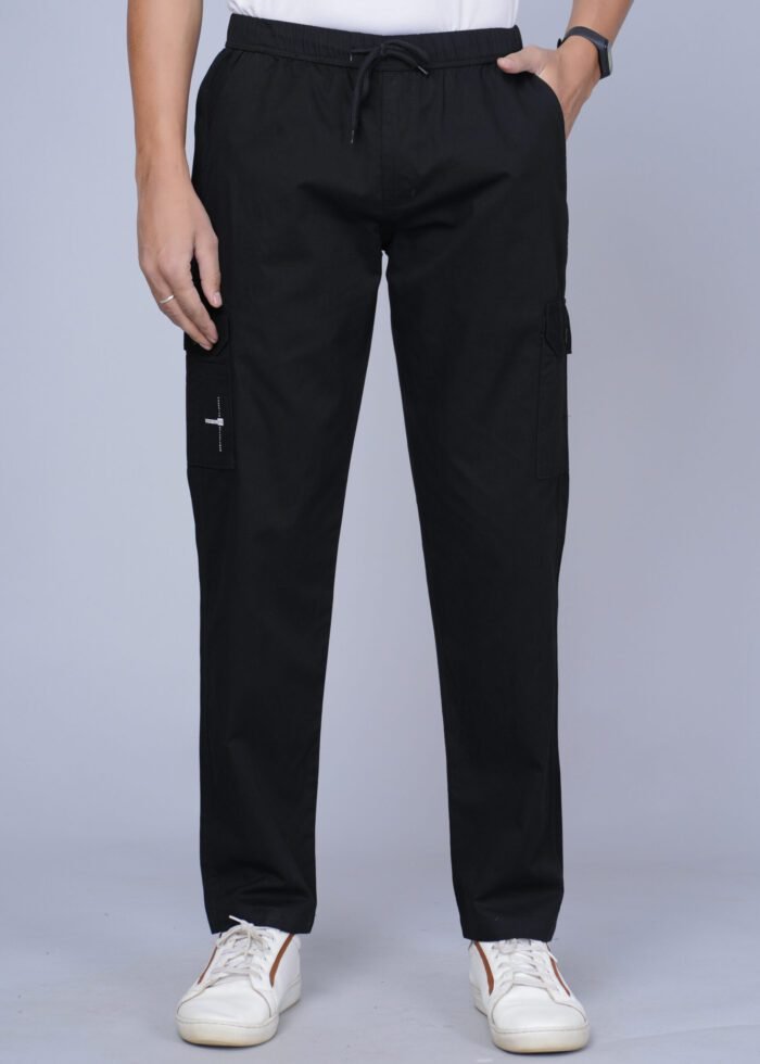 Cargo Sports Men Solid Cotton Black Cargo Pant - Image 1