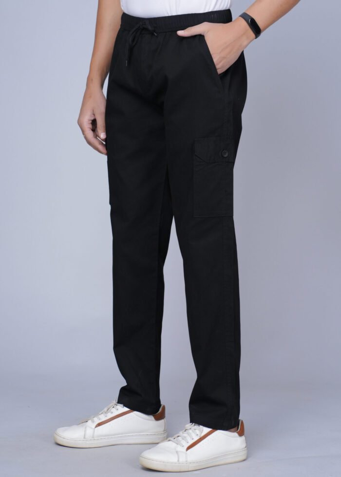 Cargo Sports Men Solid Cotton Black Cargo Pant - Image 2