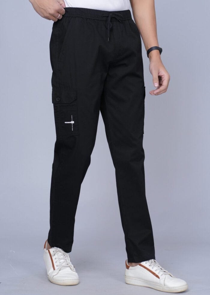 Cargo Sports Men Solid Cotton Black Cargo Pant - Image 3