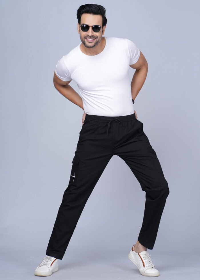Cargo Sports Men Solid Cotton Black Cargo Pant - Image 6
