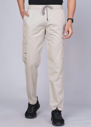 Cargo Sports Men Solid Cotton Cream Cargo Pant