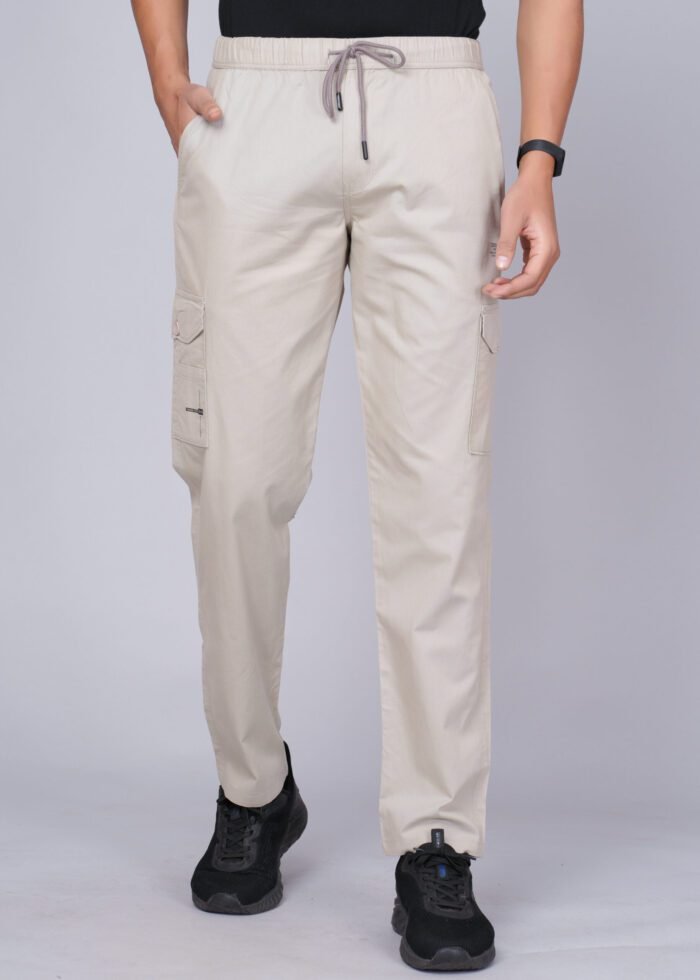 Cargo Sports Men Solid Cotton Cream Cargo Pant - Image 1