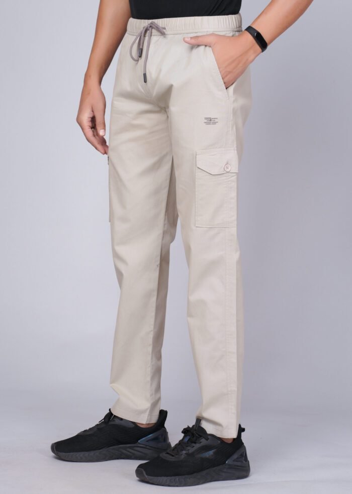 Cargo Sports Men Solid Cotton Cream Cargo Pant - Image 2