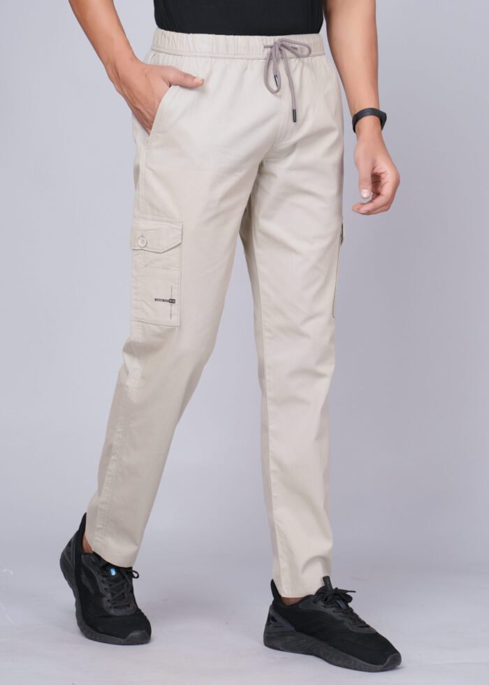 Cargo Sports Men Solid Cotton Cream Cargo Pant - Image 3